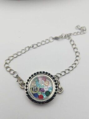 Rhinestone Memory Locket with crystals (changeable) Army Wife bracelet